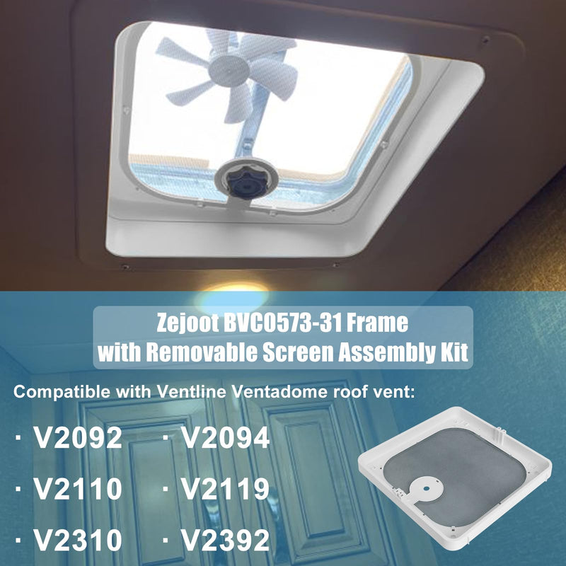 Frame with Removable Screen Compatible with Ventline Ventadome Roof Vent V2092,V2094, V2110,V2119,V2310,V2392 13.5"X13.5" Birch White