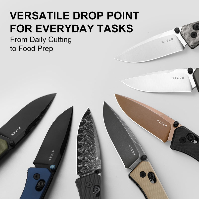 Kizer Aegis EDC Pocket Knife, 2.8" D2 Steel Drop Point Folding Knife with Sand G10 Handle, Thumb Stud Opener Clutch Lock, Pocket Knives for Camping Hiking V3774M1 D2 Steel+Sand G10 Handle