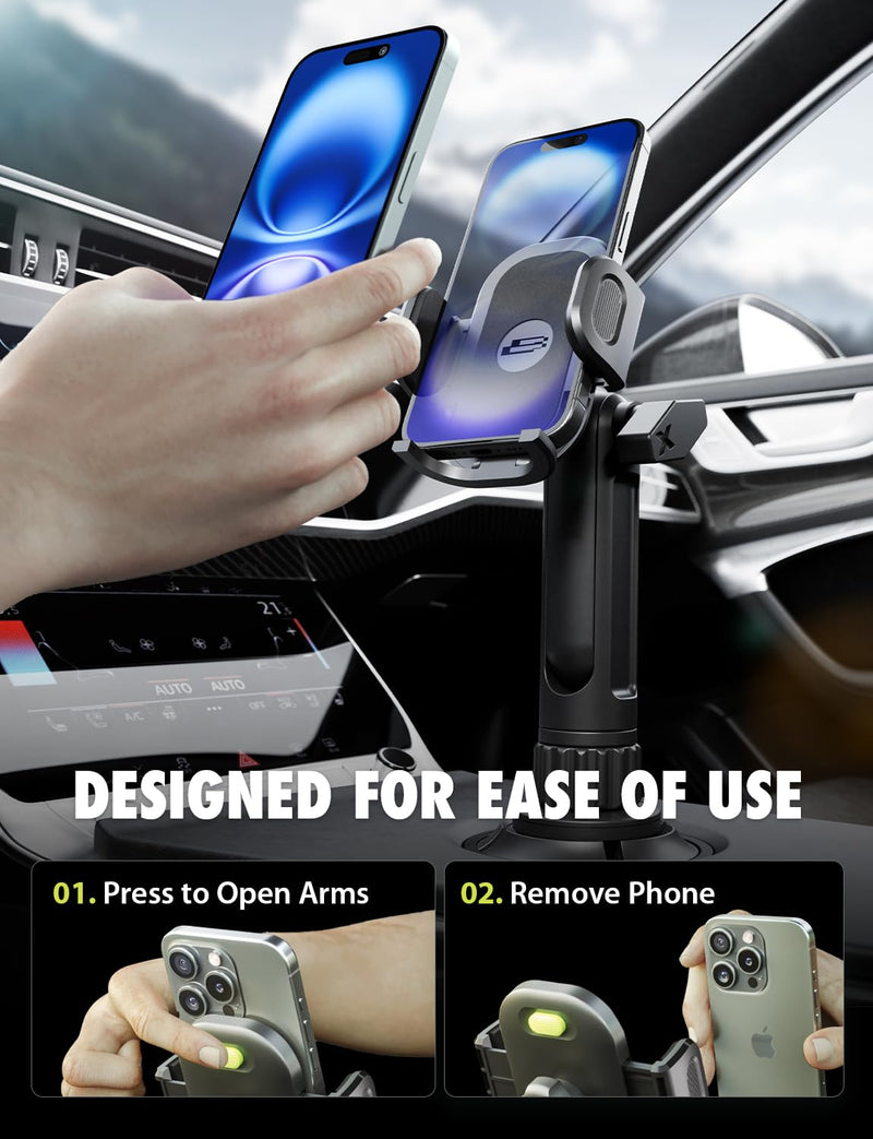 Bracketron TripGrip Cup Holder Phone Mount for Trucks, 360° Expandable Base | TripGrip cup holder phone holder with one-click release, expandable base securely holds smartphones & GPS devices up to 4.2"
