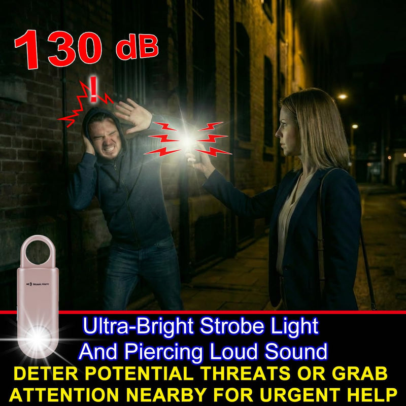 130dB Keychain Siren Ultra Bright Strobe Light. Loud Sound Personal Safety Alarm. SOS Emergency Alerts for Women, Girls, School Children, Night Runners, Hiking. Bear Alarm Deterrent. Pink Button cell