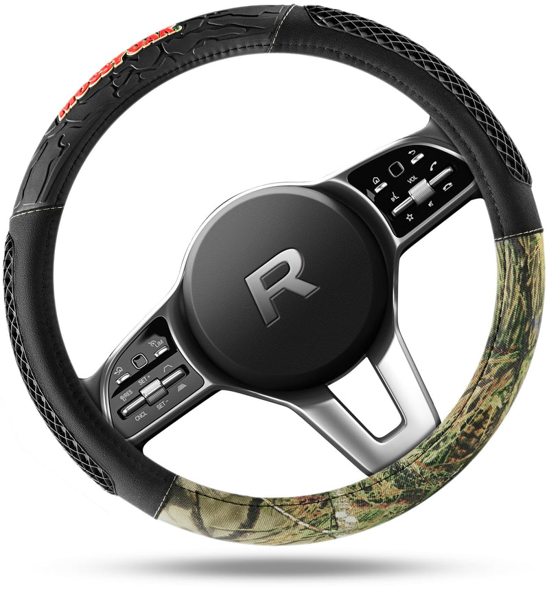 Mossy Oak Camo Steering Wheel Cover - PVC Leather and Cotton Twill, Universal Fit 14 1/2 inches to15 inches - Official Licensed Product… Partial camouflage
