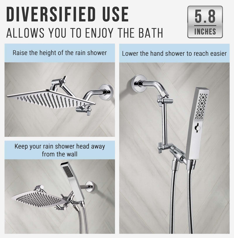 G-Promise 5.8 Inch All Metal Shower Head Extension Arm, Adjustable Extender with Locking Screw for Rise or Lower Rainfall and Fixed Shower Head, Universal G1/2 Connector Replacement Part (Chrome) Chrome