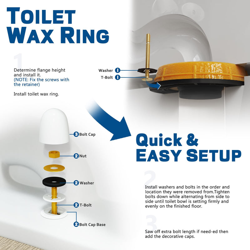 NEEXAN Extra Thick Toilet Wax Ring Kit with Brass Bolts and Caps, 2-Pack | Extra Thick Wax, Brass Bolts Included, Fits 3-inch and 4-inch Drains, Leak-proof Seal. 14