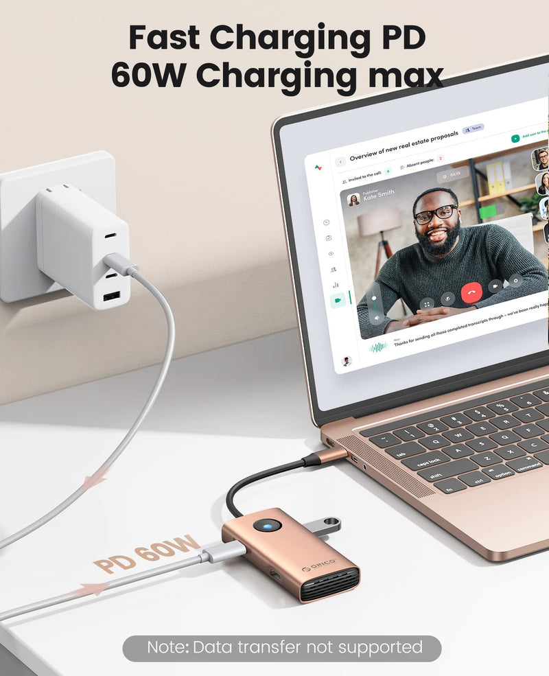 ORICO 5 in 1 USB C Docking Station - HDMI 4K, 60W Power Delivery, USB 3.0 and 2 USB 2.0 Ports for MacBook, XPS and More