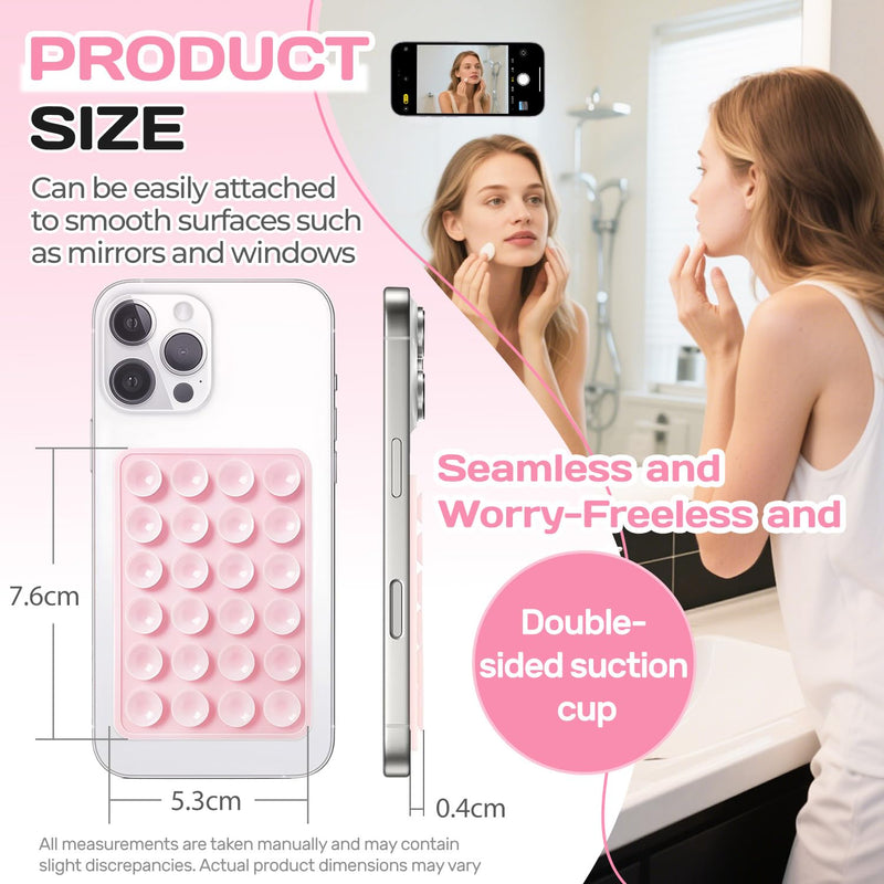2PCS Silicone Double-Sided Suction Phone Case Mount,Strong Grip Holder Phone Accessories for Smartphones,Hands-Free Mirror Shower Phone Stand for Selfies (White & White) White & White
