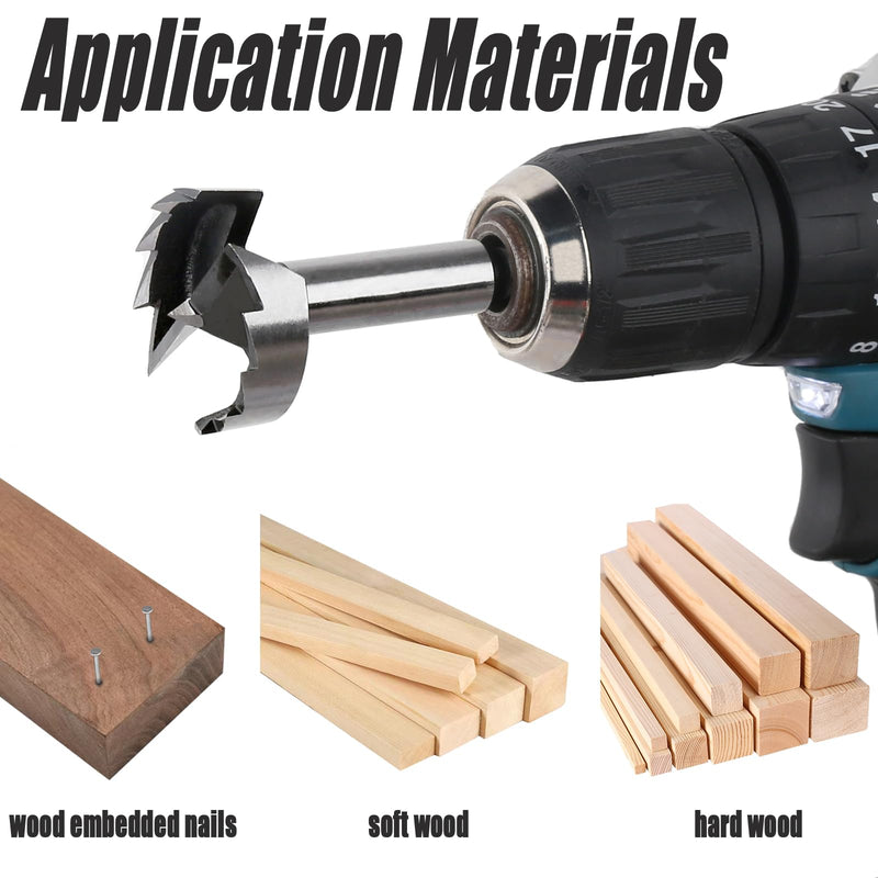 8PCS/Set Forstner Drill Bits, 1/4'' to 1-3/8'' Round Shank Multi Sided Wood Drill Kit, Woodworking Self-Centering Hole Saw Tool for Solid Wood, MDF, Plastic, Particleboard, Plywood 1/4'' ~1-3/8'' (8PCS)