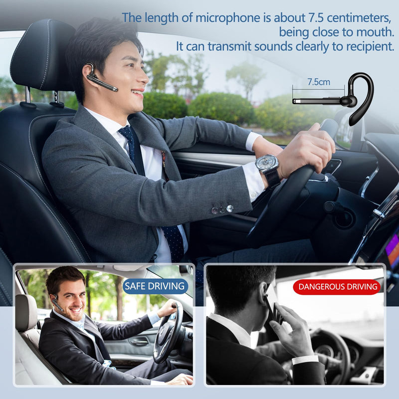 Bluetooth Headset with Microphone, Wireless Bluetooth Earpiece for Work, Trucker Headset with ENC Noise Cancelling Mic, 72H Charging Case, Bluetooth 6.1 Hands Free for Driving Office PC Phone, Black