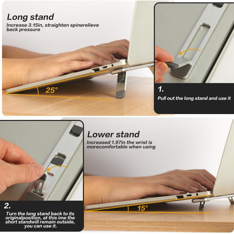 Zupro Laptop Feet,2024 New Model Laptop Stand,Self-Adhesive Foldable Adjustable Heights,Invisible Aluminum Lightweight Notebook Keyboard Riser,Compatible with 10 to17 inch Notebook Computer.(Silver) Silver(New Model)