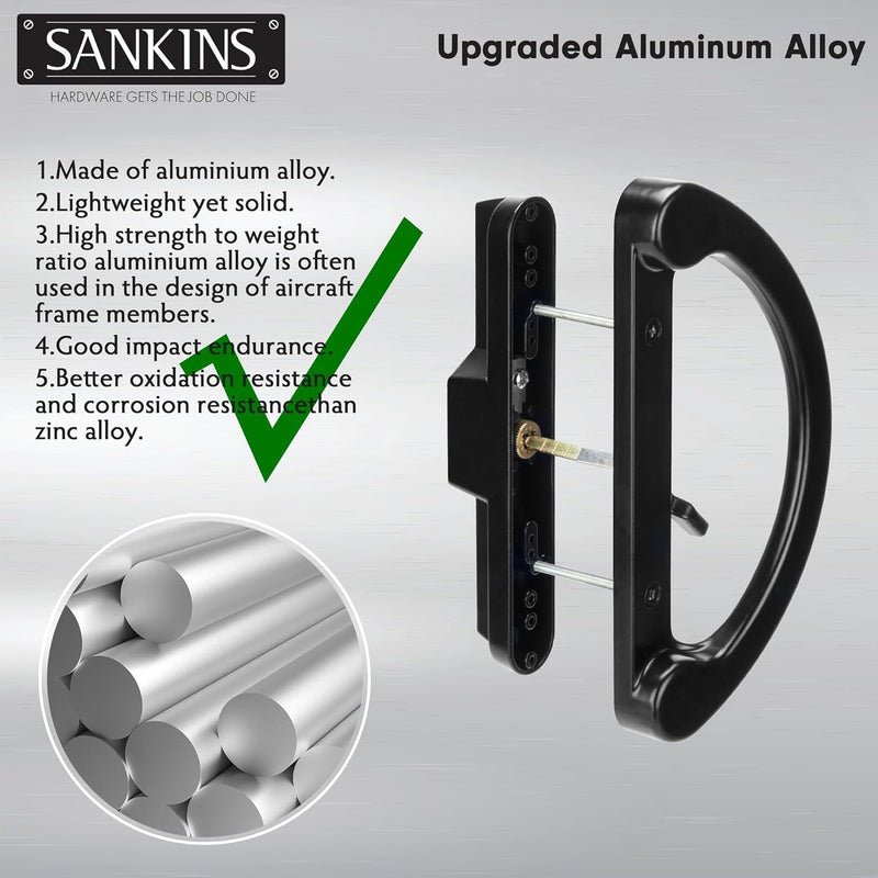 Sliding Glass Door Handle with Lock, Replacement Patio Door Locks, Sliding Glass Door Lock Patio Door Handle with Key Cylinder, Fits Hole Pitch Doors with 3-15/16 Inch Hole Pitch, Black