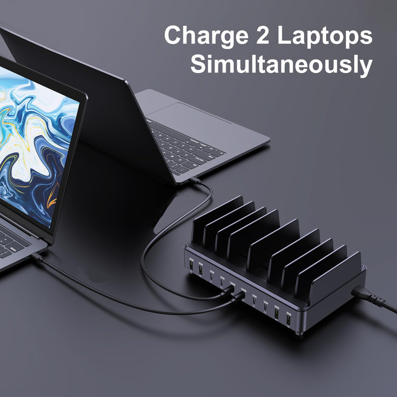 chipofy 500W Charging Station for Multiple Devices, 10-Port Multi USB C Fast Charger Station with Organizer Stand for MacBook Laptop, iPad, iPhone 16 15 Pro Max, Galaxy S25/S24 (No USB Cables)