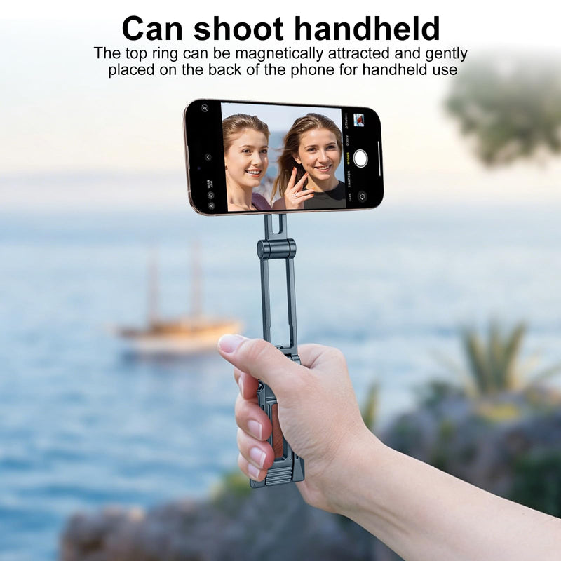 Magnetic Magsafe Mini Foldable Small Phone Tripod Stand Holder for iPhone | All-Metal, 360° Mechanical Rotating Suction Cup, Portable Pocket Desk Office Travel Selfie Stick, Mobile Holder for Android Deep Navy Blue