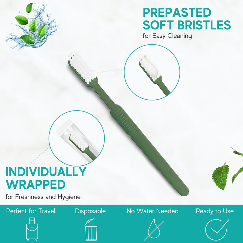 Avistar 80 Prepasted Disposable Toothbrushes Individually Wrapped - Single Use Pre Pasted Disposable Toothbrushes with Toothpaste Built in - Waterless Toothbrush for Travel, Guests, Hotel, & Camping 80 Count (Pack of 1)