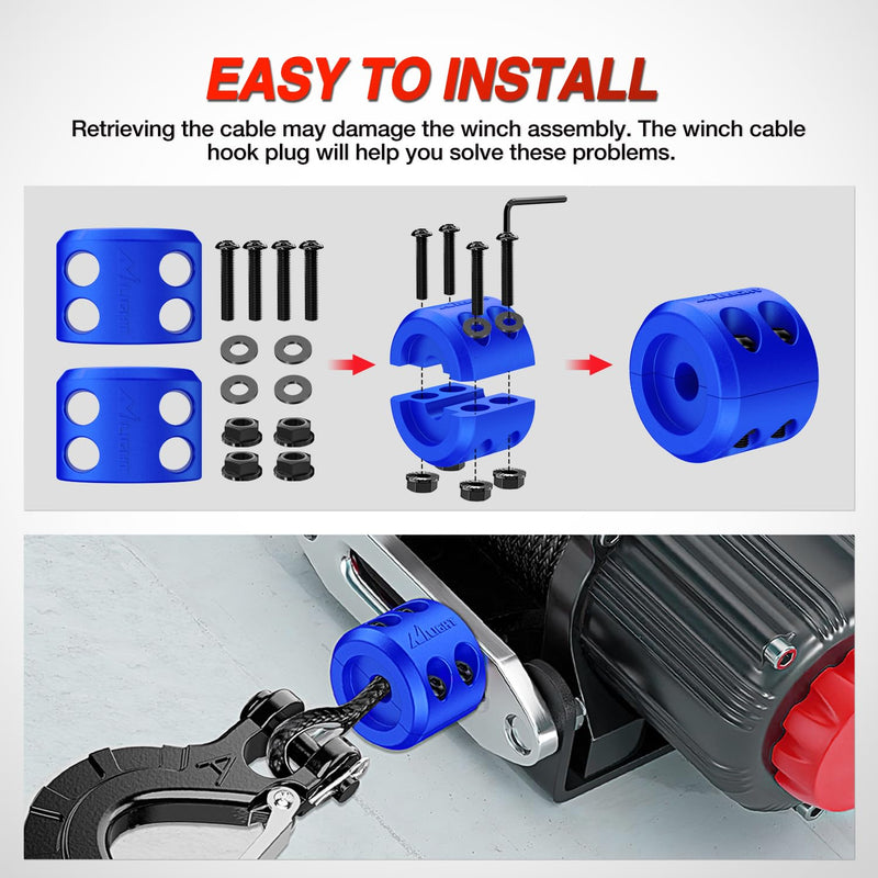 Nilight Winch Stopper for ATV UTV Truck SUV Winch Cable Hook Rubber Stopper Protect Towing Hook Synthetic Rope Winch Accessories Rope Line Saver with Stainless Steel Screws and Nuts Allen Wrenc, Blue 1 PCS