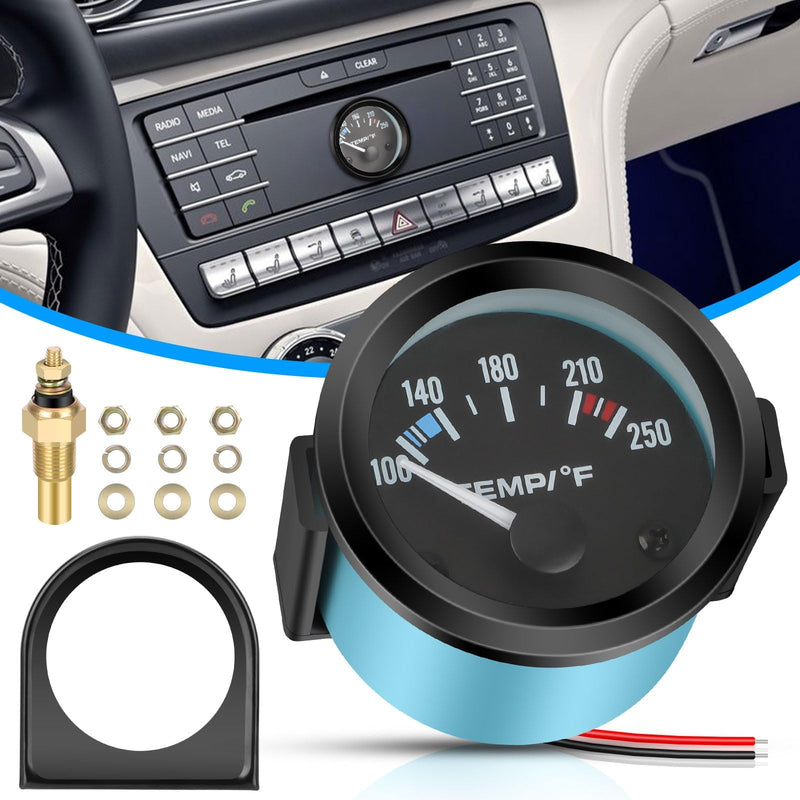 12V Water Temperature Gauge 100-250℉, 52mm Water Temp Gauge LED Backlight, Water Coolant Temp Gauge, Water Temp Meter with Sensor, Electrical Water Temperature Gauge for Car RV Truck Boat Marine