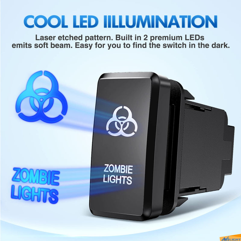 Nilight Zombie Lights Push Button Switch 12V ON Off Switch with Connector Wire Kit 1.54" x 0.83" Replacement for Toyota Tacoma Tundra 4Runner FJ Cruiser Hilux Fortuner, 2 Years Warranty, 90183B,Blue