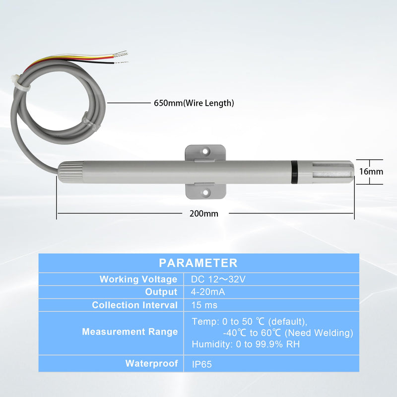 Tzone Temperature and Humidity Sensor 4-20 mA Temp Humidity Transmitter, Industrial Temperature Sensor 4-20ma Analog Humidity Transmitter Wall Mounted -40℃ to 60℃ for Greenhouse HVAC Lab PLC and DCS THT02C 4-20mA Output