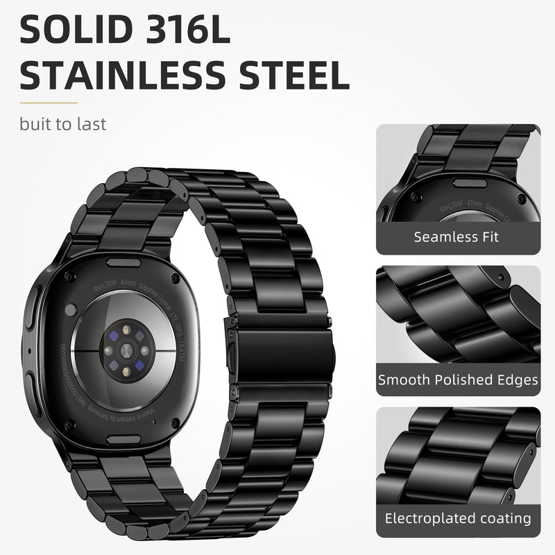 Lerobo Metal Band for Samsung Galaxy Watch 9/8 40mm 44mm,8 Classic 46mm | No Gap Stainless Steel, Double Folding Clasp Strap (6.2"-9.25") for Men Women Business,Casual,Office, Meetings Black