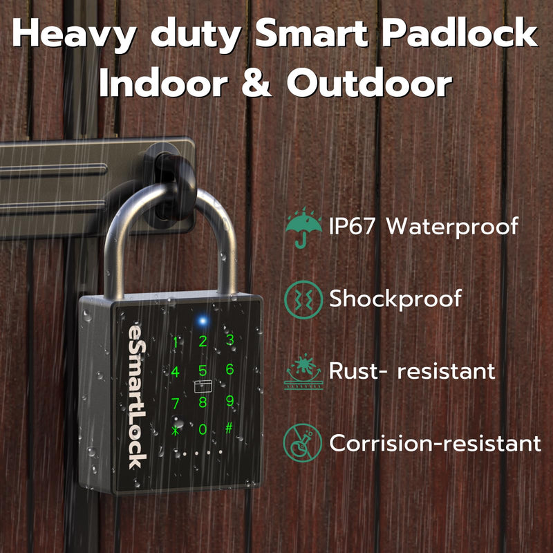 New Smart Padlock with Key, Heavy Duty Combination Padlock, RFID Pad Lock with Codes Bluetooth APP Access, Outdoor Waterproof Electronic Key Lock for Gate Fence Shed Locker Garage Garden Large