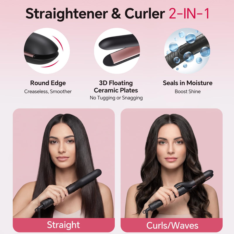 3 in 1 Curling Wand Iron Set with Interchangeable Ceramic Barrels | 9-25MM Hair Curler & Straightener on Short to Long Hair, 14 Temps & LCD Display, Dual Voltage for Travel