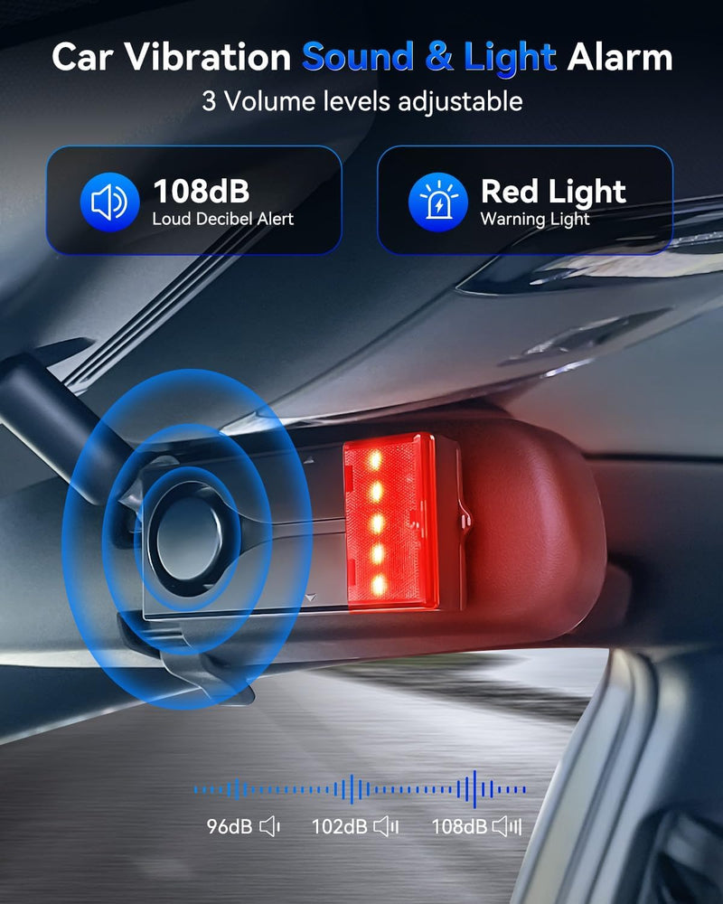 Car Alarm Anti Theft Device, 108 dB Car Audible and Visual Alarm, Magnetic Vibration Alarms System with Remote Control, High-Temperature-Resistant, Suitable for RVs, SUVs, Trucks Etc (2 Alarms)