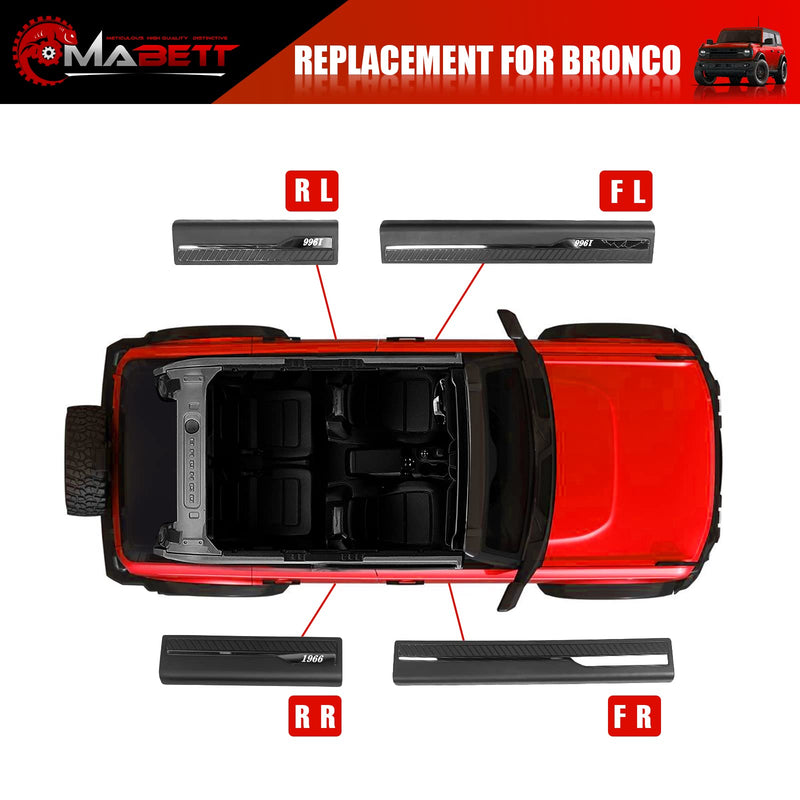 Mabett Door Edge Guards for Ford Bronco Accessories 2021 2022 2023 2024 2025 4 Door, Bronco Door Sill Protectors with 1966 Pattern