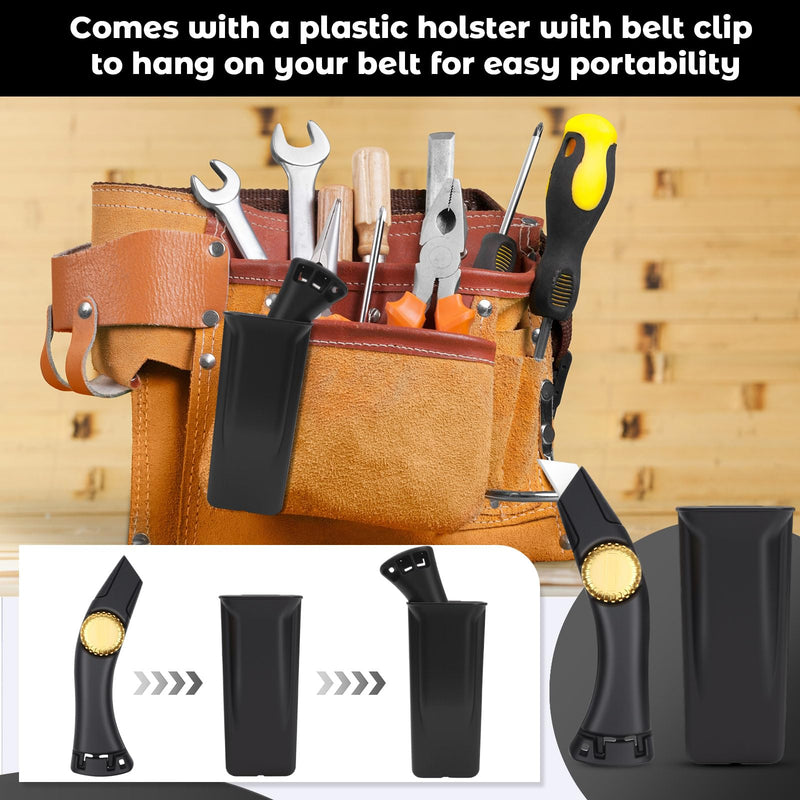 4PCS Black Fixed Blade Roofing Knife, Heavy Duty Utility Knife for Drywall, Vinyl, Carpet Cutting, Metal Roofing Tools with Portable Storage Sheath, Replacement Blades, Navajas para Roofing 4PCS