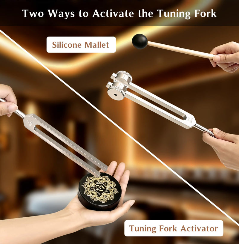 Tuning Forks for Healing Set – 128Hz, 136Hz, 256Hz, 384Hz. Body Tuning Forks Chakra Set, for Medical Sound Healing Therapy, Meditation, DNA Repair, Reiki Energy, Guitar Tune Fork Health 4 set
