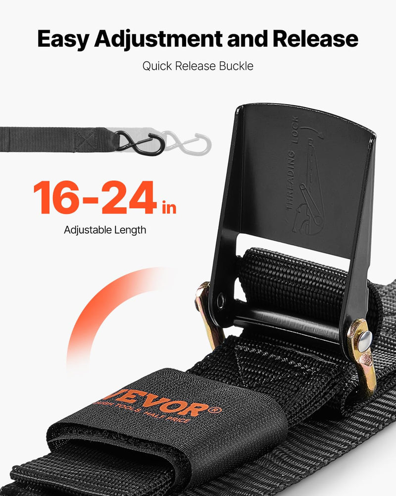VEVOR Boat Trailer Transom Straps (2PK), 2’’ x 24’’ Adjustable Boat Straps 1,500lb Break Strength with Security Lock S Hooks and Boat Pads, Transom Tiedowns for Trailer, Boat or Kayak Secure