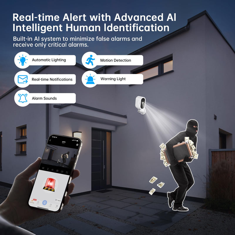 Security Cameras Wireless Outdoor,No Subscription,2 Cam-Kit,Support 2.4G & 5G WiFi Router,Home Security System with 2K Night Vision,Supports 128GB Local Storage,PIR Alerts,Motion Detection White 2P