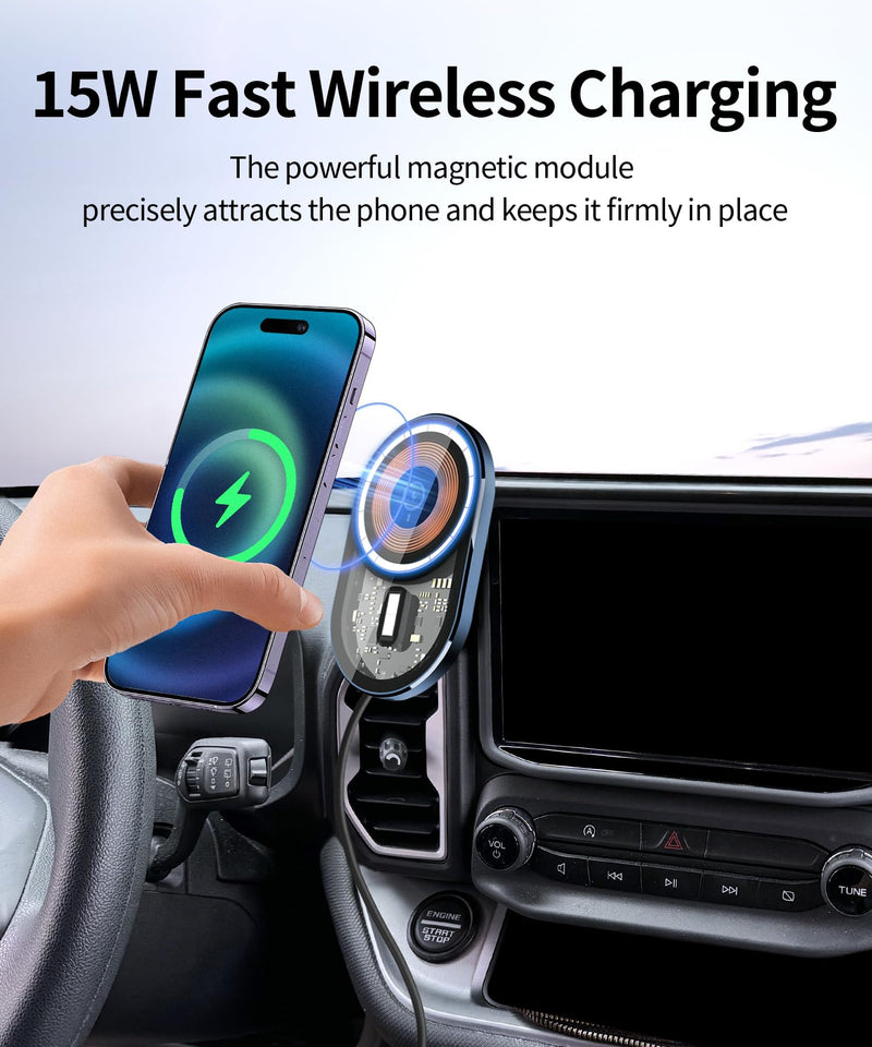 Wireless Charging car Phone Holder for Ford Bronco Sport 2021-2024 Accessories 8 inch Screen Fixed Clip,360° Rotation car Phone Mount Compatible with MagSafe