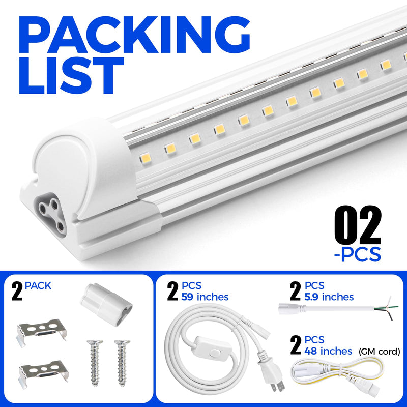 Barrina LED Shop Light 2FT, 20W 3000LM 6500K, T8 LED Light Fixture, Clear Cover, Ceiling and Utility Linkable Tube Lights for Room, Garage, Workbench, Warehouse, 2 Packs 2FT-2 Packs