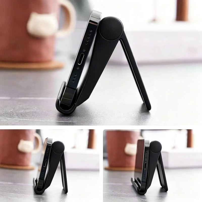 Foldable Cell Phone Stand for Desk, Multi-Angle Adjustable Tablet Holder, Portable Mobile Phone Dock for Home Office Travel, Universal Desktop Stand for Phone Tablet E-Reader, Black
