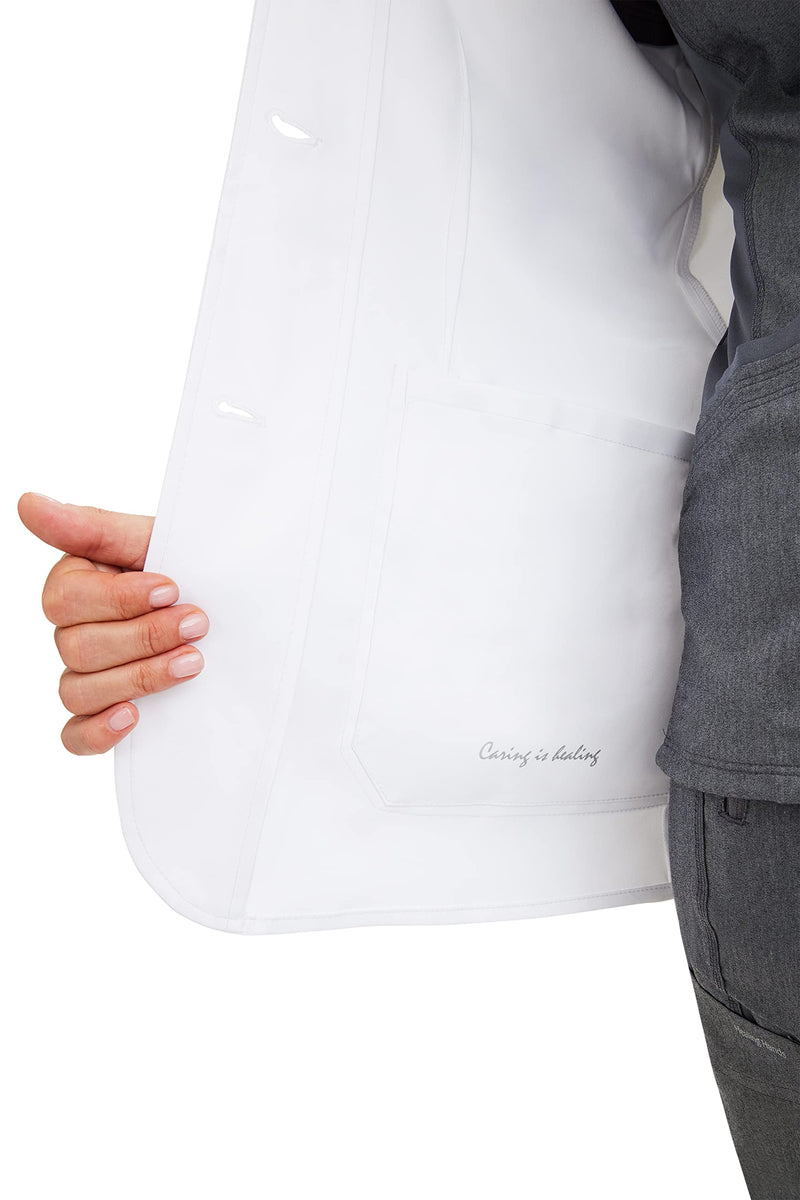 Healing Hands Women's Lab Coat with 4 Pockets, Moisture Wicking & 2-Way Stretch Fabric, Button Front Consultation Coat 5160 Standard Size 29" Medium White