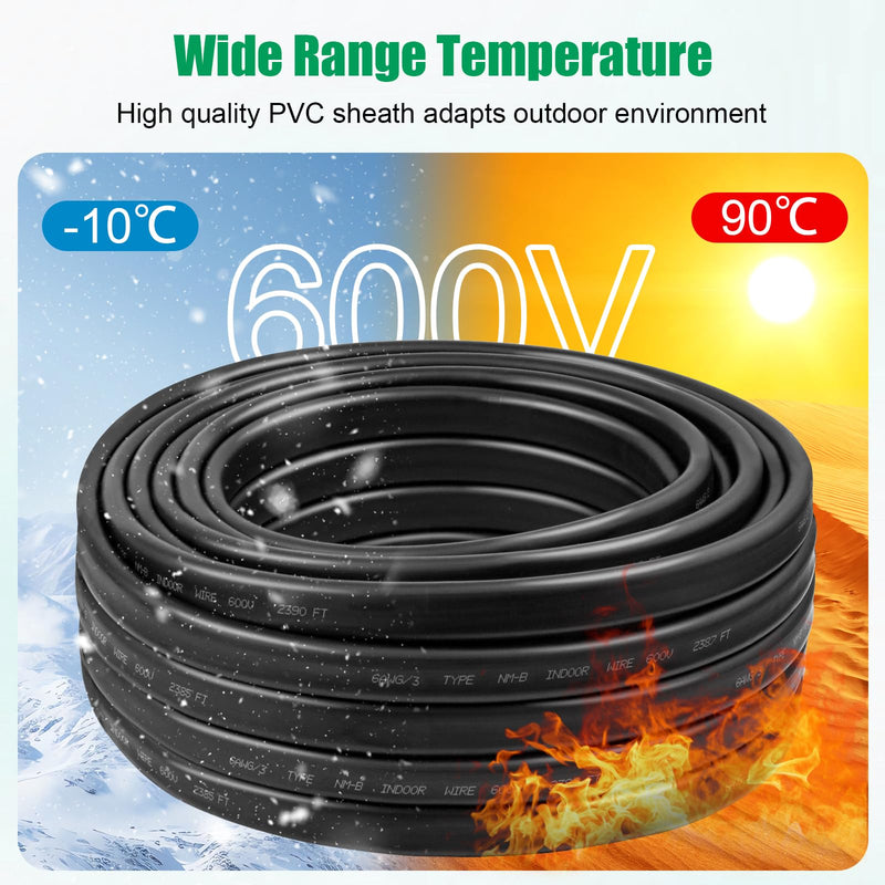 6/3 Wire with Ground - 5FT NM-B 6 Gauge Non-Metallic Sheathed Cable 100% Pure Copper 6 AWG 3 Conductor Residential Indoor Wire for Outlets, Switches, Other Loads and Lighting Wiring Projects etc. 6AWG/3