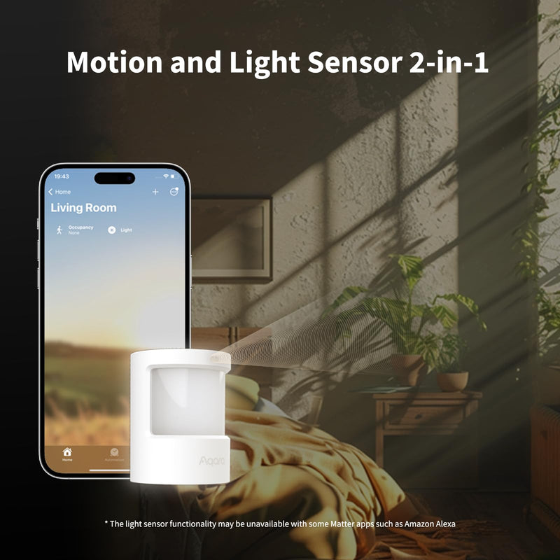 Aqara Motion and Light Sensor P2, Matter Over Thread, Requires 2-in-1 Matter Controller & Thread Border Router, Motion Detector with Light Sensor, Supports Apple Home, Alexa and SmartThings