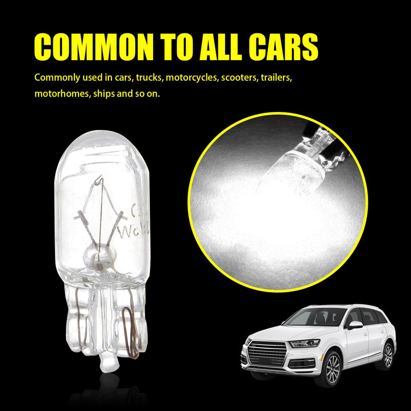 Pack-10 T10 Car Brake Lights, T10 168 192 12V 5WDouble-wire Vehicle Turn Signal Tail Light Replacements, Universal Waterproof Automotive Lighting Accessories for Truck SUV Car (White Light) 10 PCS White Light #T10