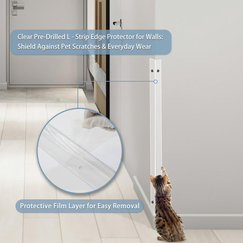  [AUSTRALIA] - Pre-Drilled Wall Corner Protectors, 2pcs x 35.4''L x 1.97''W Clear Screw Fixing Anti-Impact L-Shape Protective Edge Shields & Guards for Door Frame, Sharp Wall