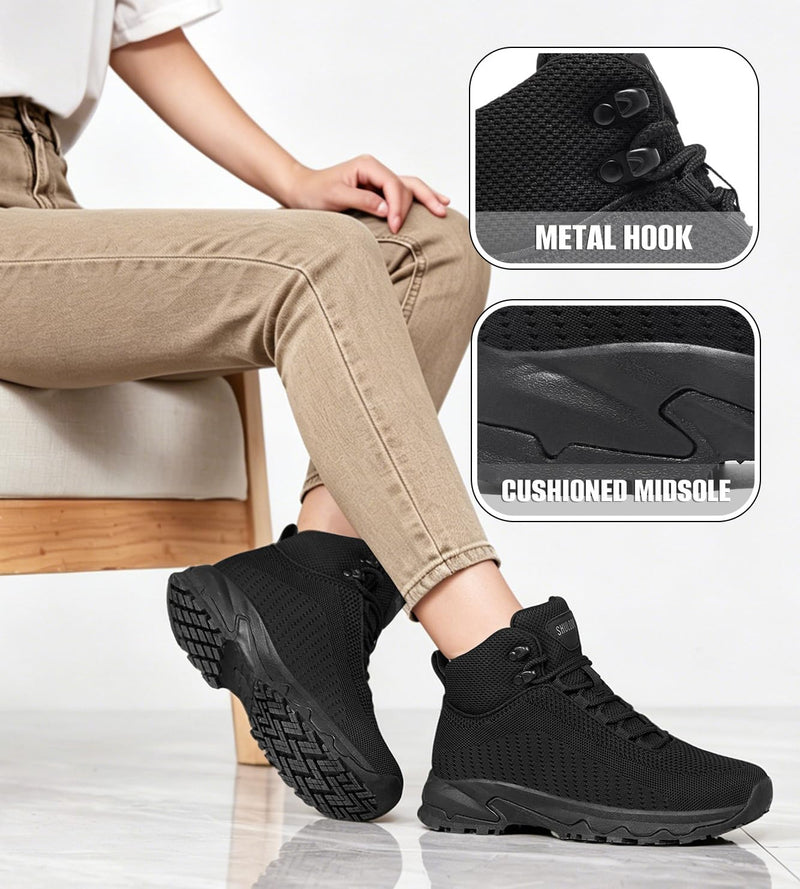SHULOOK Non Slip Work Boots Women Slip Resistant Comfortable Mesh Kitchen Chef Shoes for Restaurant Food Service Lightweight Walking Shoes Ankle Support,Black 8 Black