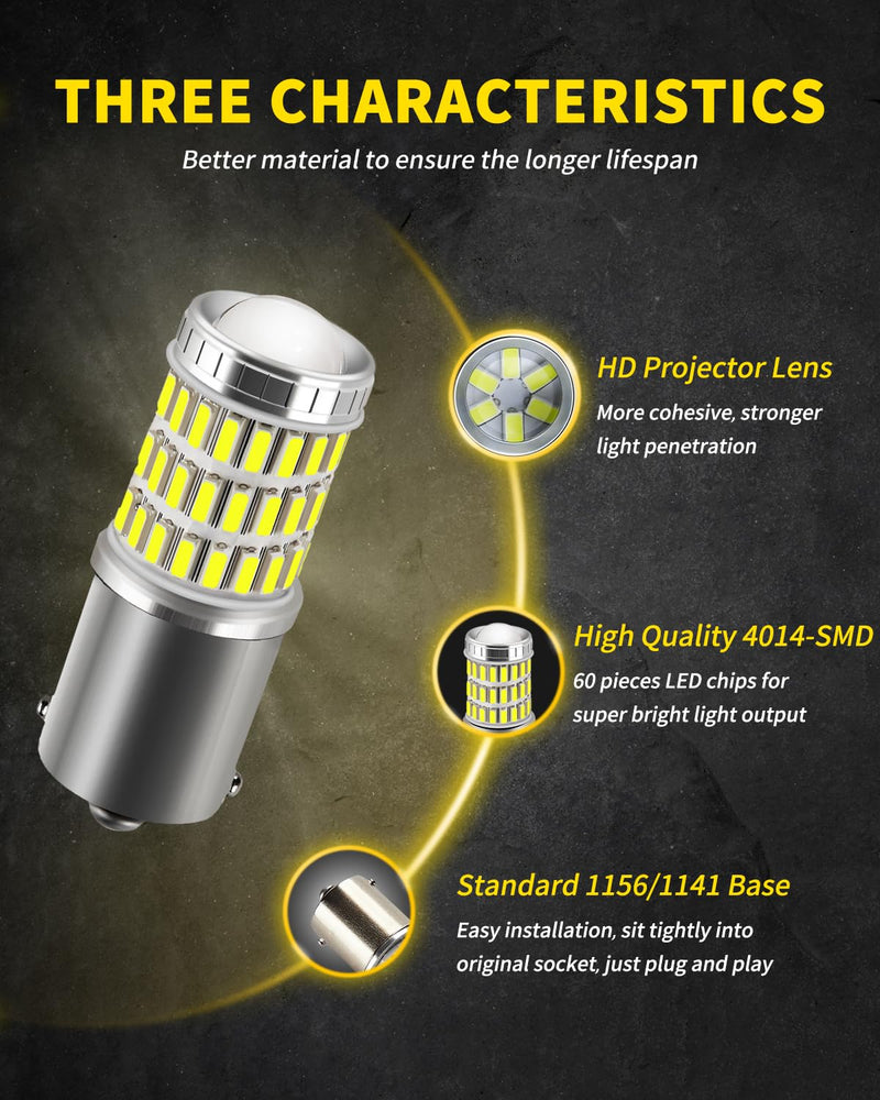 AUXLIGHT 1156 BA15S 1003 1156A 1141 7506 LED Bulbs Xenon White, Ultra Bright 60-SMD LED Replacement for Back Up/Reverse Lights, Brake/Tail Lights, Turn Signal/Parking or Running Lights (Pack of 2)