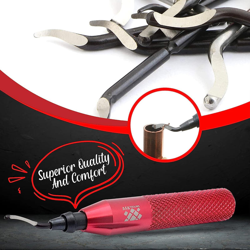 AFA Tooling - Deburring Tool with 30 Extra High Speed Steel Swivel Blades - Works on Metal, Resin, PVC Pipes, Copper, Plastic and 3D Printed Edges - Plumbing & 3D Printing Burr Removal Reamer Tool Tool + 30blades