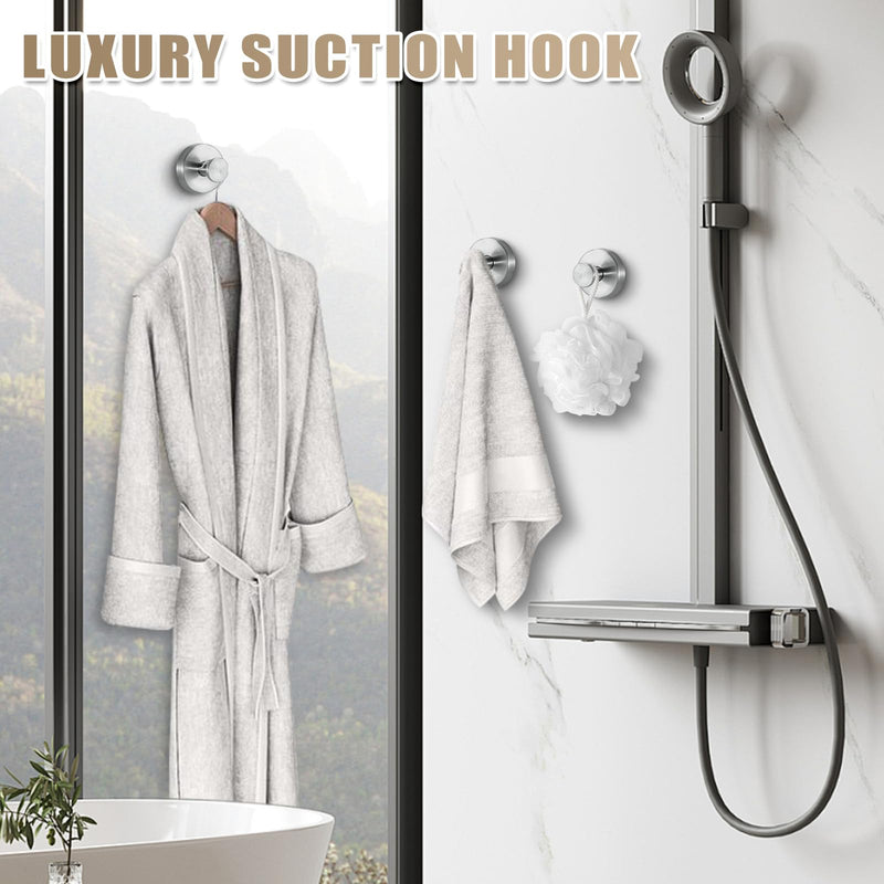 Suction Cup Hooks for Shower No-Drill Bathroom Hooks for Towels, Robes, Loofah Mountable on Bathroom Walls, Kitchen, Glass, Mirrors, Tile and Smooth,Non-Porous Surfaces (2, Brushed Nickel) 2