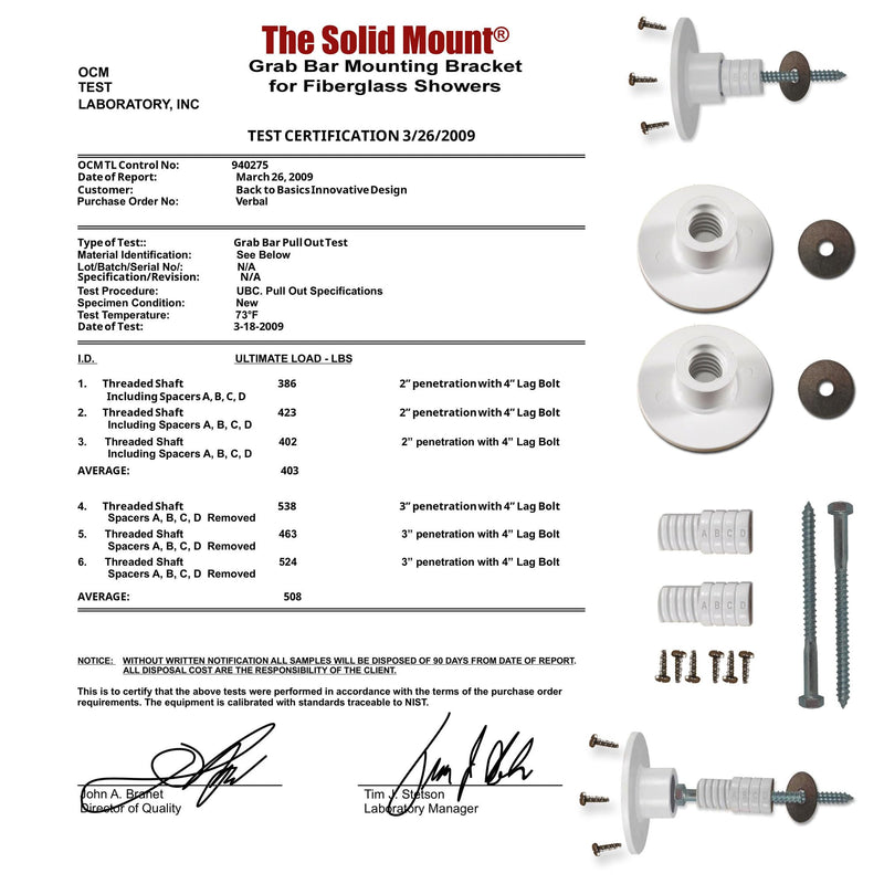 Grab Bar Mounting Kit for Fiberglass Showers – One-Piece Adjustable Spacer System – Prevents Rotation & Uneven Compression – Precision Trim Fit for Stud Anchoring – Grab Bar Not Included - Made in USA