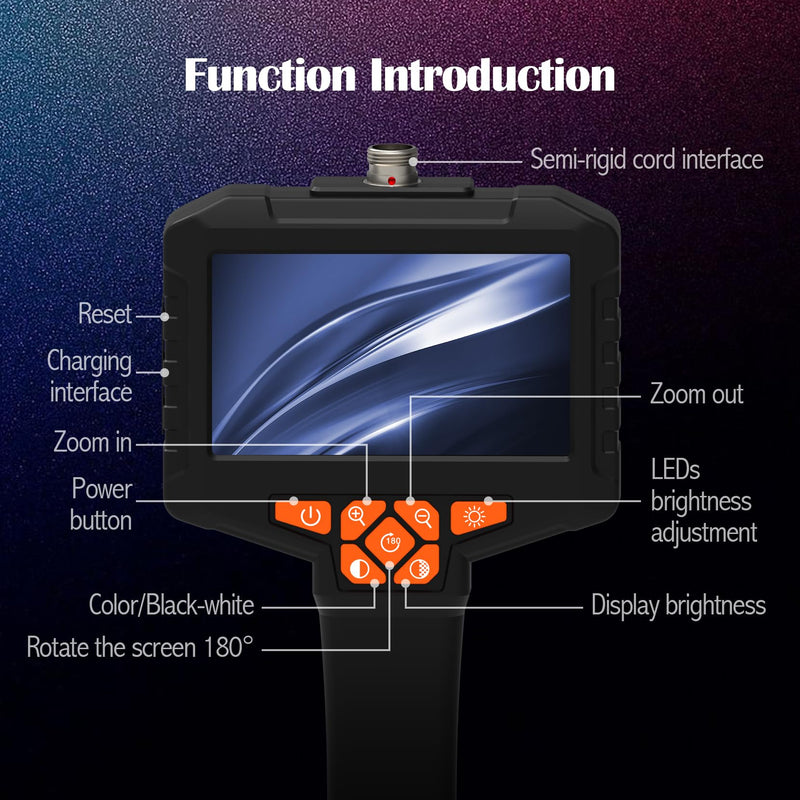 Borescope Camera with 8 LED Light, Industrial Endoscope Cameras with Light 4.3" IPS 1920P HD Screen, Inspection Camera with 16.5ft Semi-Rigid Cable Waterproof, Sewer Drain Pipe Snake Cameras
