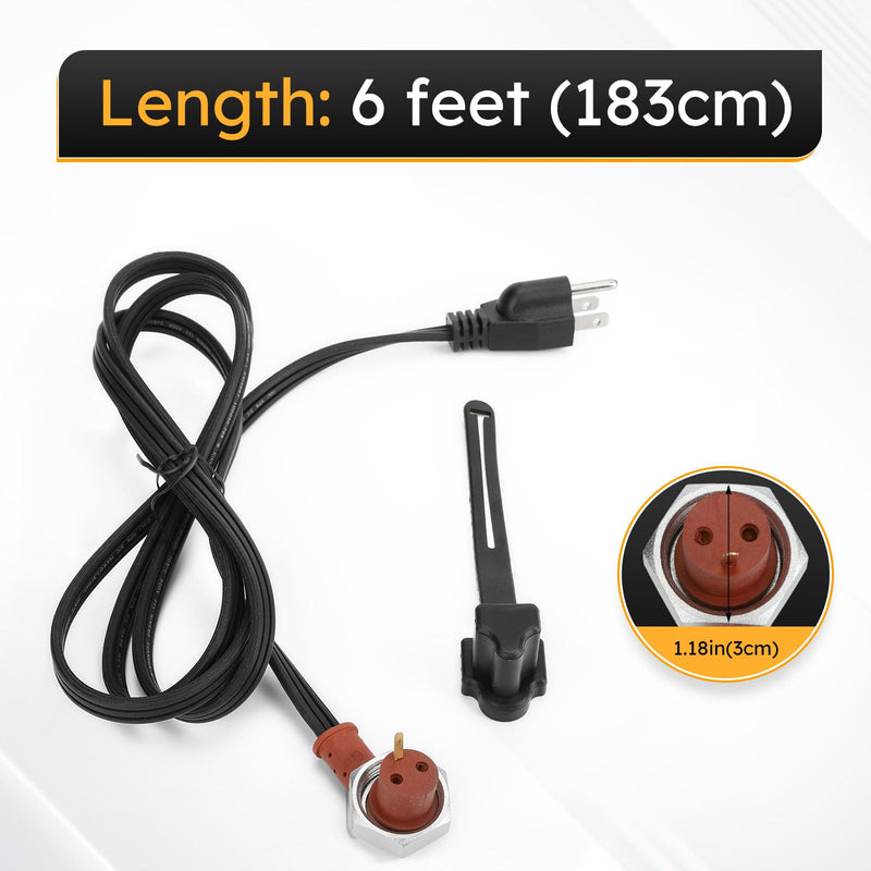 120V Engine Block Heater Cord 251919 with Cap for Ford Powerstroke Diesel E350 450 550 F250 F350 F450 F550 Dodge Ram 2500 3500 Cummins Diesel 5.9 6.7L Heavy Duty Immersion Heaters 6 Feet