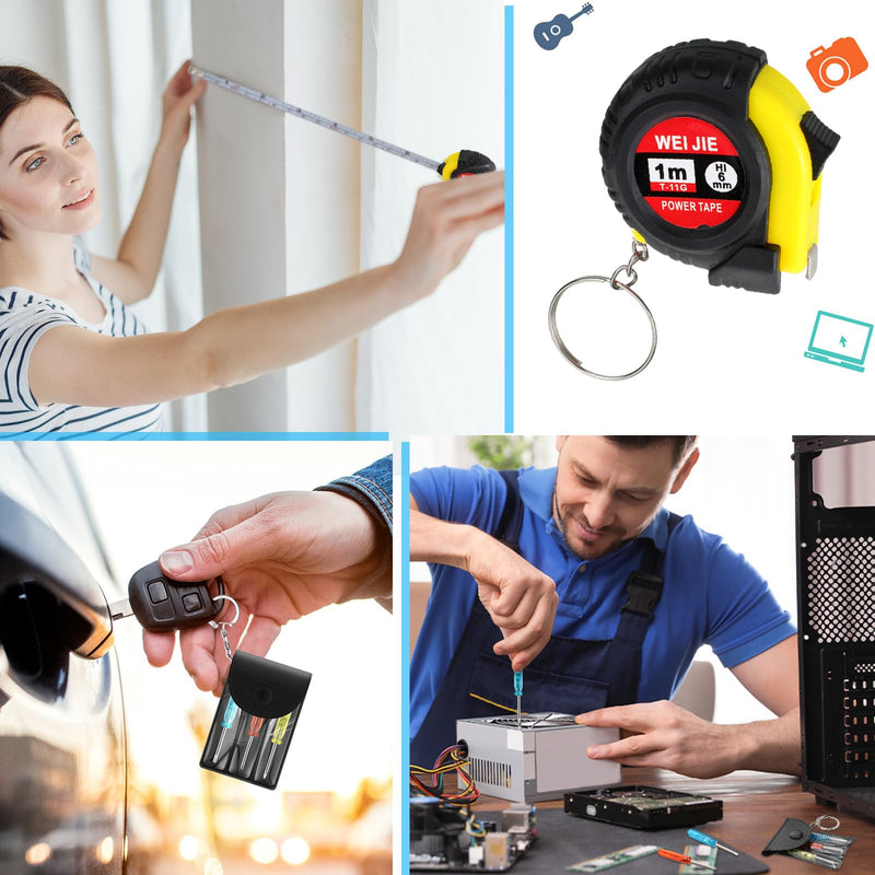 Jutom 40 Pcs Mini Tape Measure Keychain Bulk Mini Screwdriver Keychain Set Adult Tool Party Prize for Father's Men Gifts