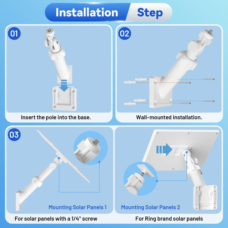 Universal Solar Panel Wall Mount Bracket for Ring,Blink,Eufy,Arlo and Wyze Solar Panel,Extendable Mounting Arm & Multi-Angle Adjustment,Fit Most Security Camera Solar Panel,Weatherproof Outdoor