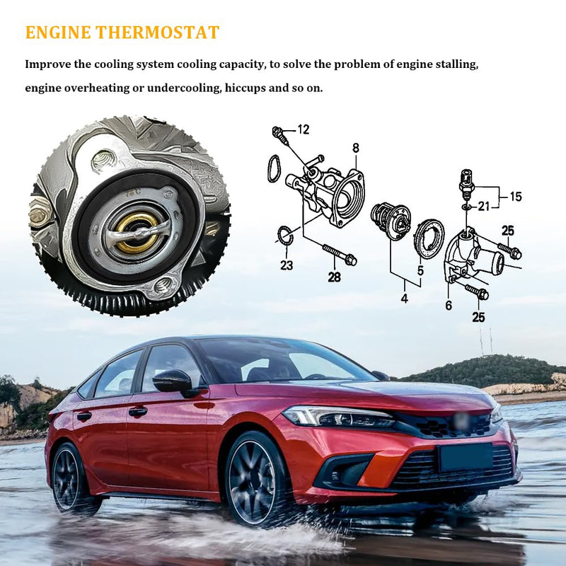 Car Thermostat, High Performance Automotive Replacement Engine Thermostat with Gasket, Auto Engine Coolant Thermostat Compatible with Honda Civic CRV CRZ, Replaces #19301-PAA-306, 19301-PLC-31