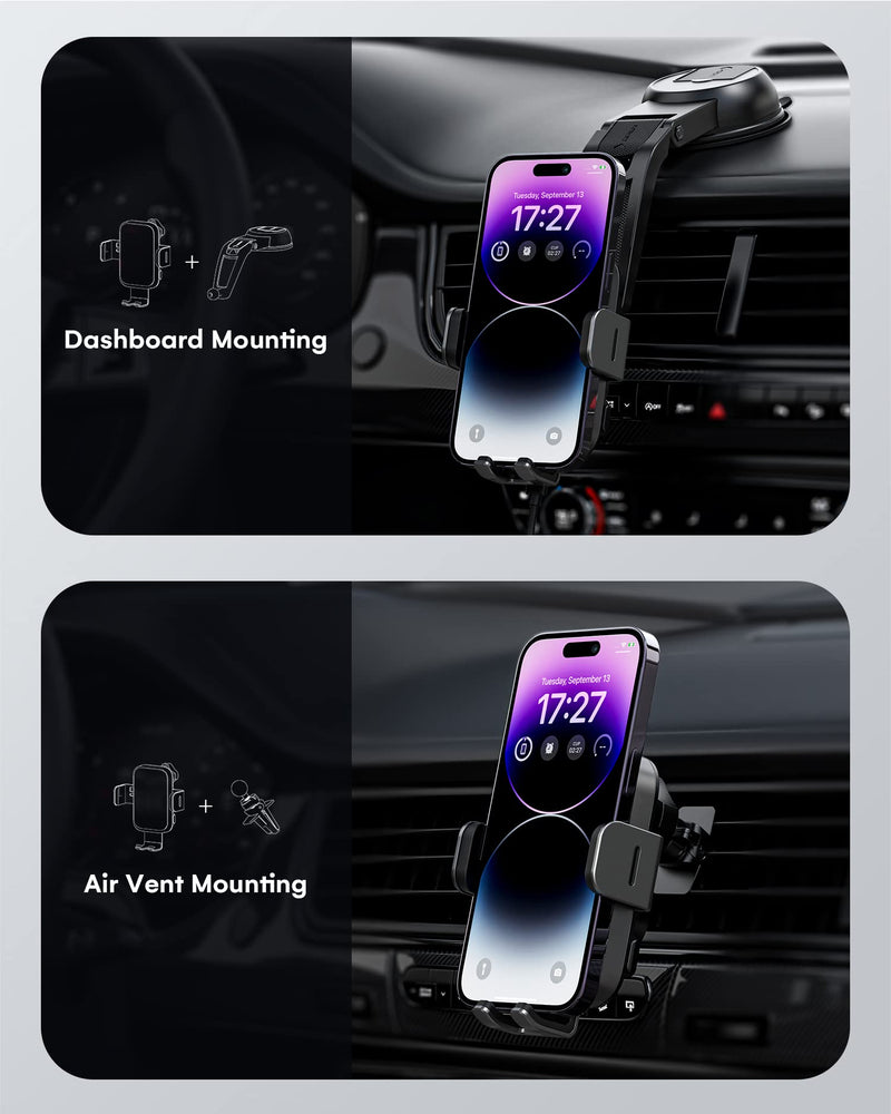 ZEEHOO Wireless Car Charger, DUOXX Dual Coils 15W Fast Charging Auto-Clamping Car Mount, Dashboard, Vent Charging Phone Holder for iPhone 17 16 15 14 13 12, S23 Ultra, Z Flip4 3, etc Black(DUOXX-X3)