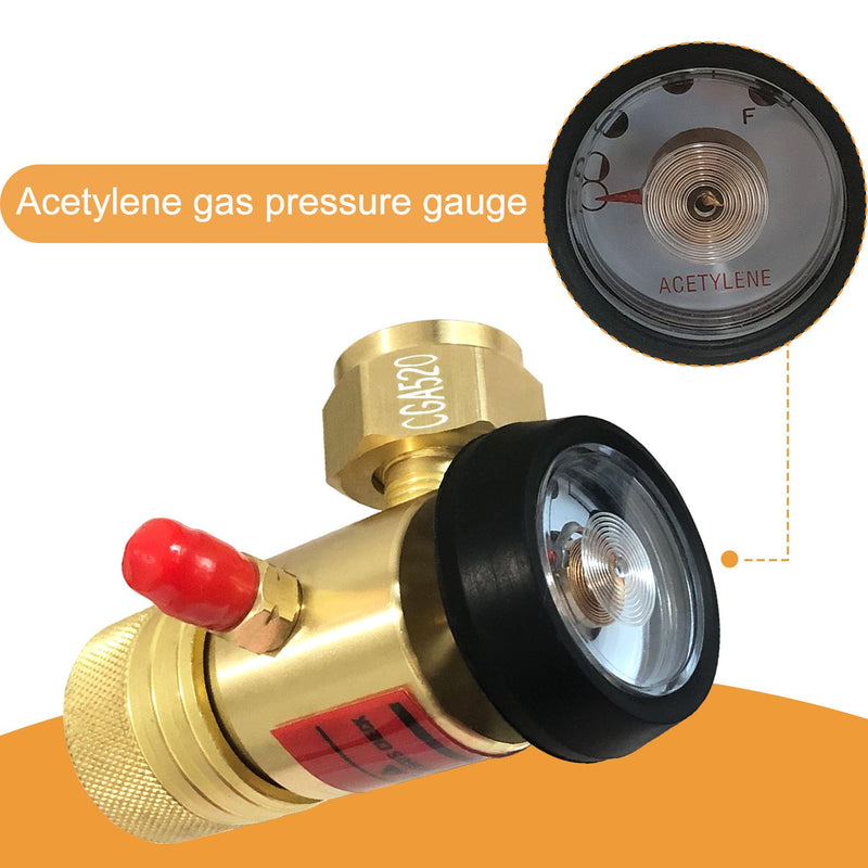 0386-0725 AR-B CGA520 Acetylene Regulator for B Tanks, for Torch Regulator with Gauge, Use with Torch Acetylene Kit, B Tank Torch Kit