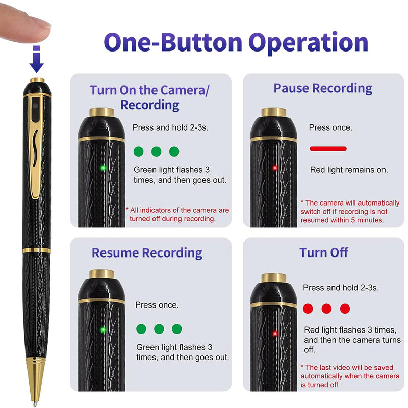 1080P Body Camera Pen, 64GB Metal Spy Pen Hidden Camera, Small Nanny Cam with 280 Minutes Battery Life for Home Indoor Security